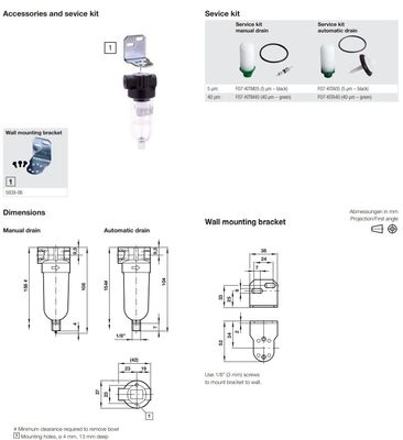 NORGREN 필터 F07-100-M3TG 공기 필터 M1TA/200/M3TG