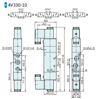 소레노이드 밸브 4V330C-08 공기용 AIRTAC 0.15 ~ 0.8 MPa 21 ~ 114 Psi 유체 공기