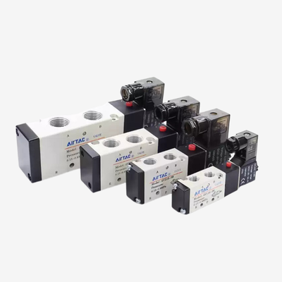 에어택 4V110-M5 5/2 Way 내부 파일럿 Pneumatic Solenoid 밸브 M5 스레드 포트 IP65 보호 0.15-0.8Mpa 작업 압력 1.2Mpa 증명 압력 윤활이 필요하지 않습니다