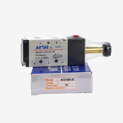 Airtac 4V210-08 단일 밸브 본체 5/2 방향 공압 방향 밸브 1/4인치 스레드 포트 알루미늄 합금 슬라이딩 스풀 분리 코일 조립 교체용